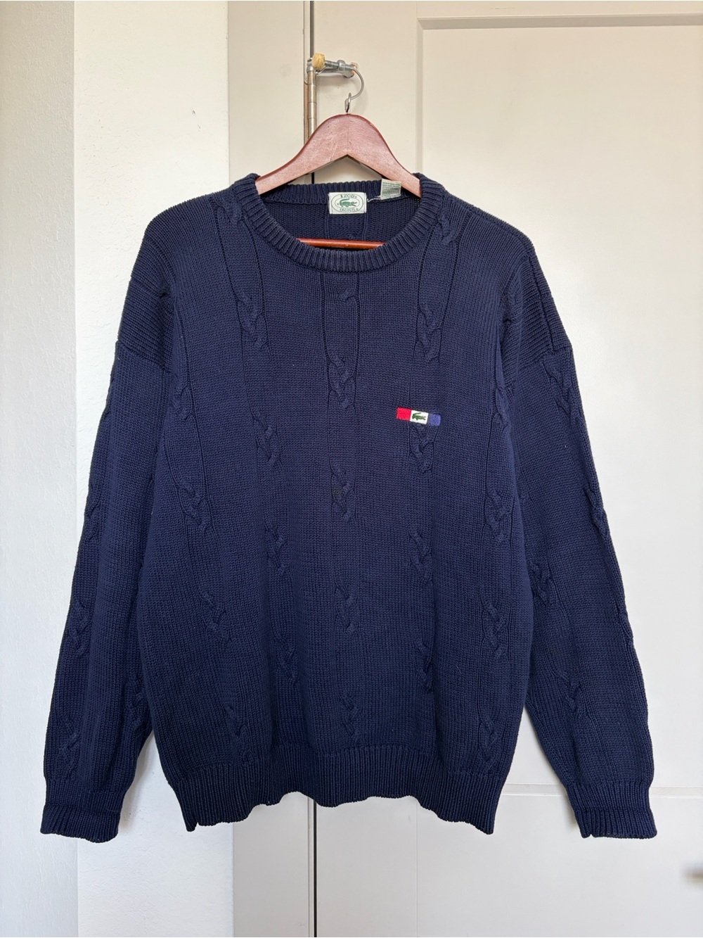 VINTAGE 90S IZOD LACOSTE BLUE CABLE KINT SWEATER MENS MEDIUM